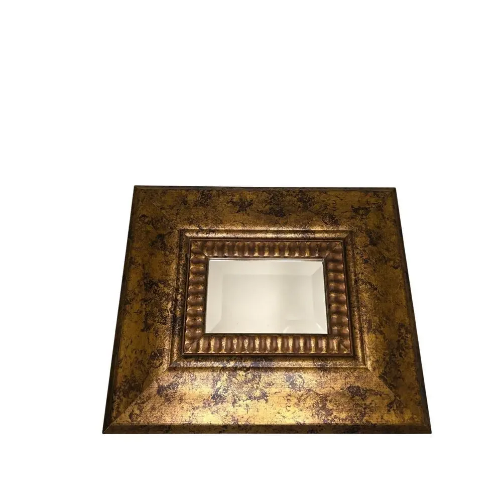 Antique Gold Textured Picture Frame With Ribbed Inner Design & Beveled Glass Ins